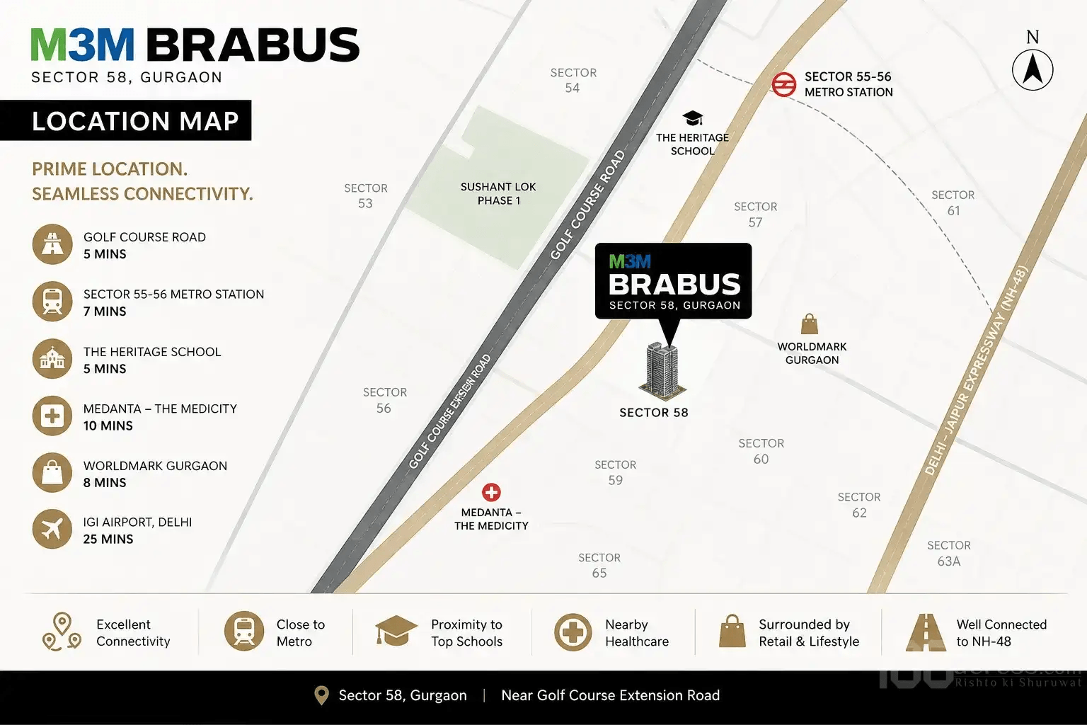 M3M brabus residences Map sector 58 gurgaon M3M brabus residences sector 58 gurgaon