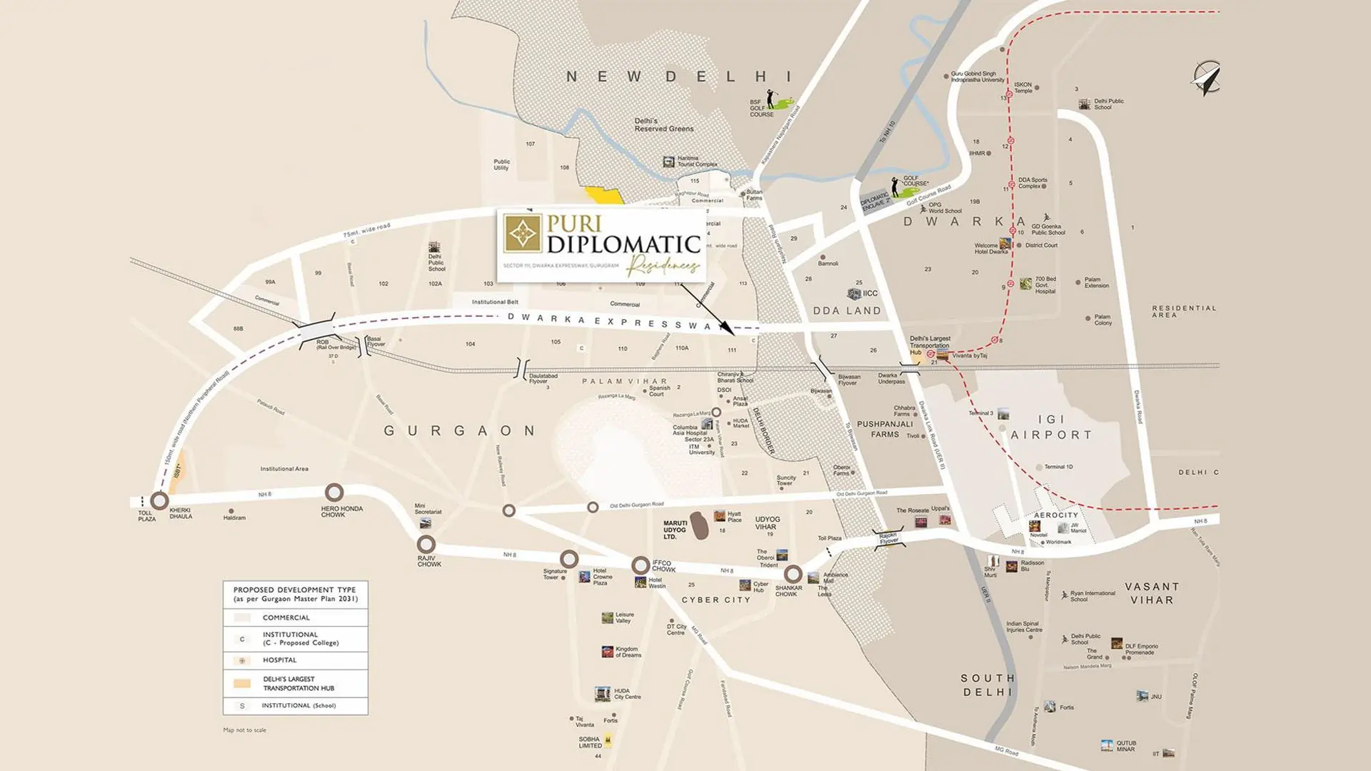 puri diplomatic residences sector 111, gurgaon key assets map