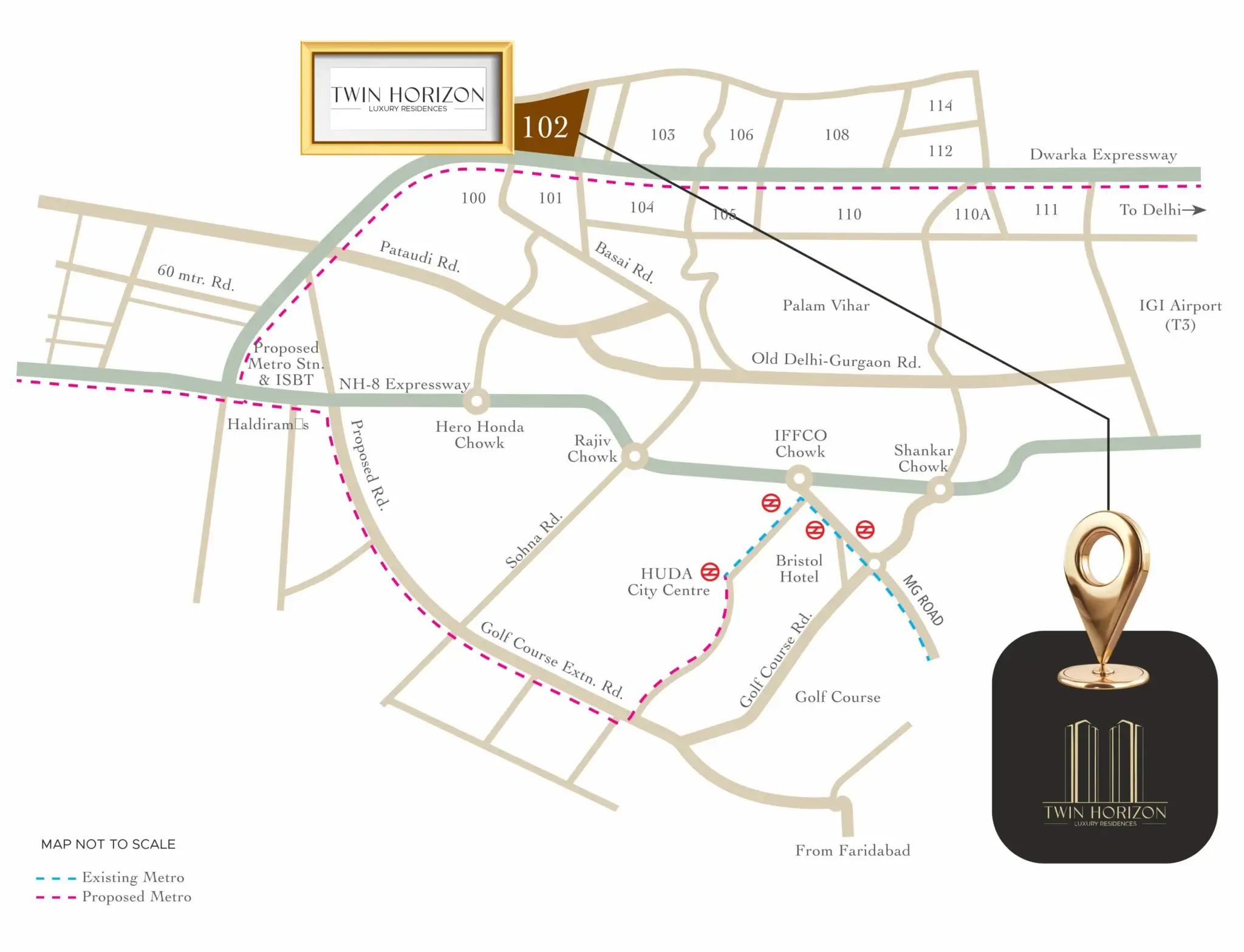HCBS Twin Horizon Map — Sector 102, Dwarka Expressway, Gurugram Key Assets