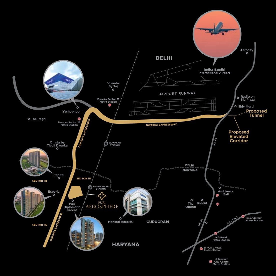 puri Aerosphere map office space dwarka expressway Sector 111 Gurgaon, Key Assets